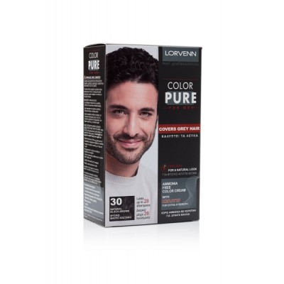 Αντρική βαφή μαλλιών Lorvenn Color Pure men Νο 30 Μαύρο-Καστάνο ammonia free