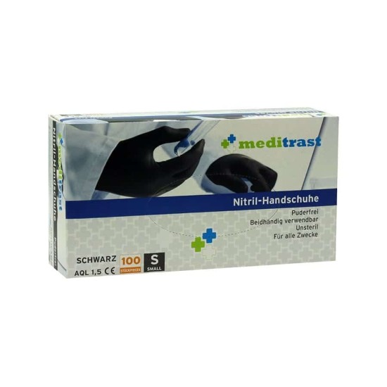 Γάντια μιας Χρήσης Μαύρα Χωρίς Πούδρα Meditrast Nitrile Gloves 100τμχ (Small)