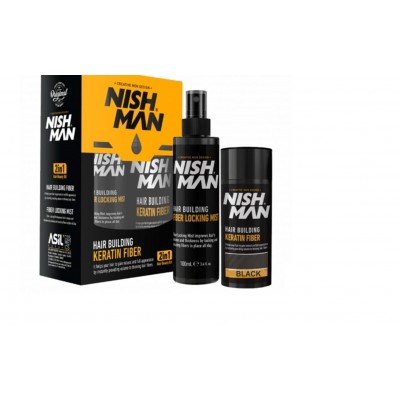 Σετ Κερατίνης για Πύκνωση των Μαλλιών Nish Man Hair Building Keratin Fiber + Fiber Locking Mist Set 20g+100ml Black