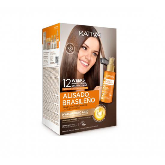 Ισιωτική Θεραπεία Μαλλιών Kativa Alisado Brasileno (Pre-treatment shampoo 15ml / Straightening mask 150ml / Post straightening shampoo 30ml / Post straightening conditioner 30ml / Leave-in serum 50ml)