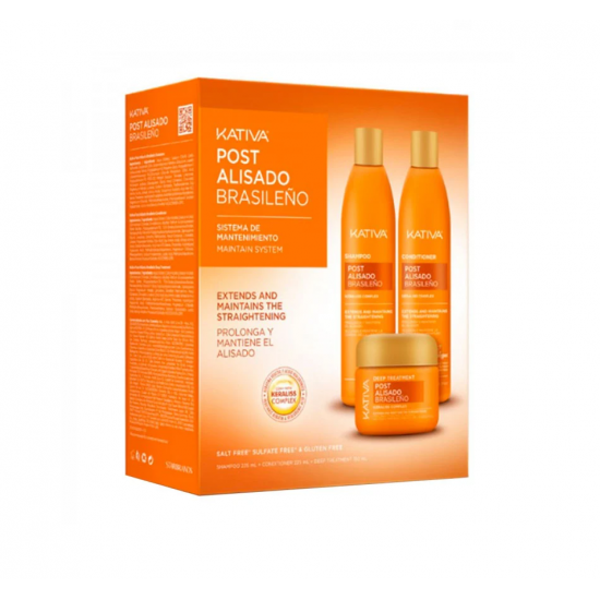 Kit Περιποίησης Μαλλιών για μετά την Κερατίνη Χωρίς Θειικά Άλατα και Sulfate Kativa Post Treatment Keratin (Σαμπουάν 225ml / Conditioner 225ml / Μάσκα Μαλλιών 150ml)