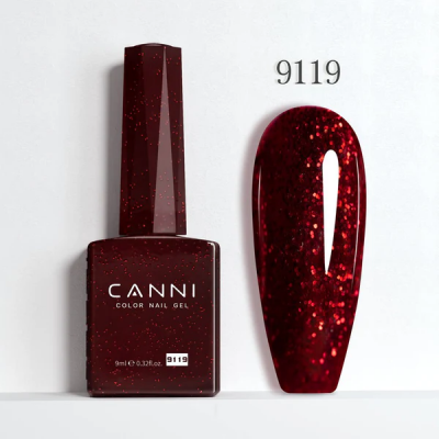 Ημιμόνιμο Βερνίκι Canni Color Nail Gel No 9119 Red Glitter Hema Free 9ml