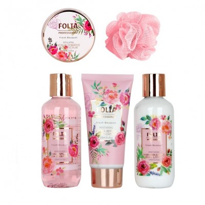 Γυναικείο Σετ Δώρου Metal Cage Fresh Bouquet Folia Αφροντούς 160ml / Γαλάκτωμα Σώματος 160ml / Scrub Σώματος 60ml / Κρέμα Σώματος 100ml / Σφουγγάρι