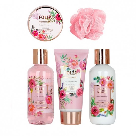 Γυναικείο Σετ Δώρου Metal Cage Fresh Bouquet Folia Αφροντούς 160ml / Γαλάκτωμα Σώματος 160ml / Scrub Σώματος 60ml / Κρέμα Σώματος 100ml / Σφουγγάρι